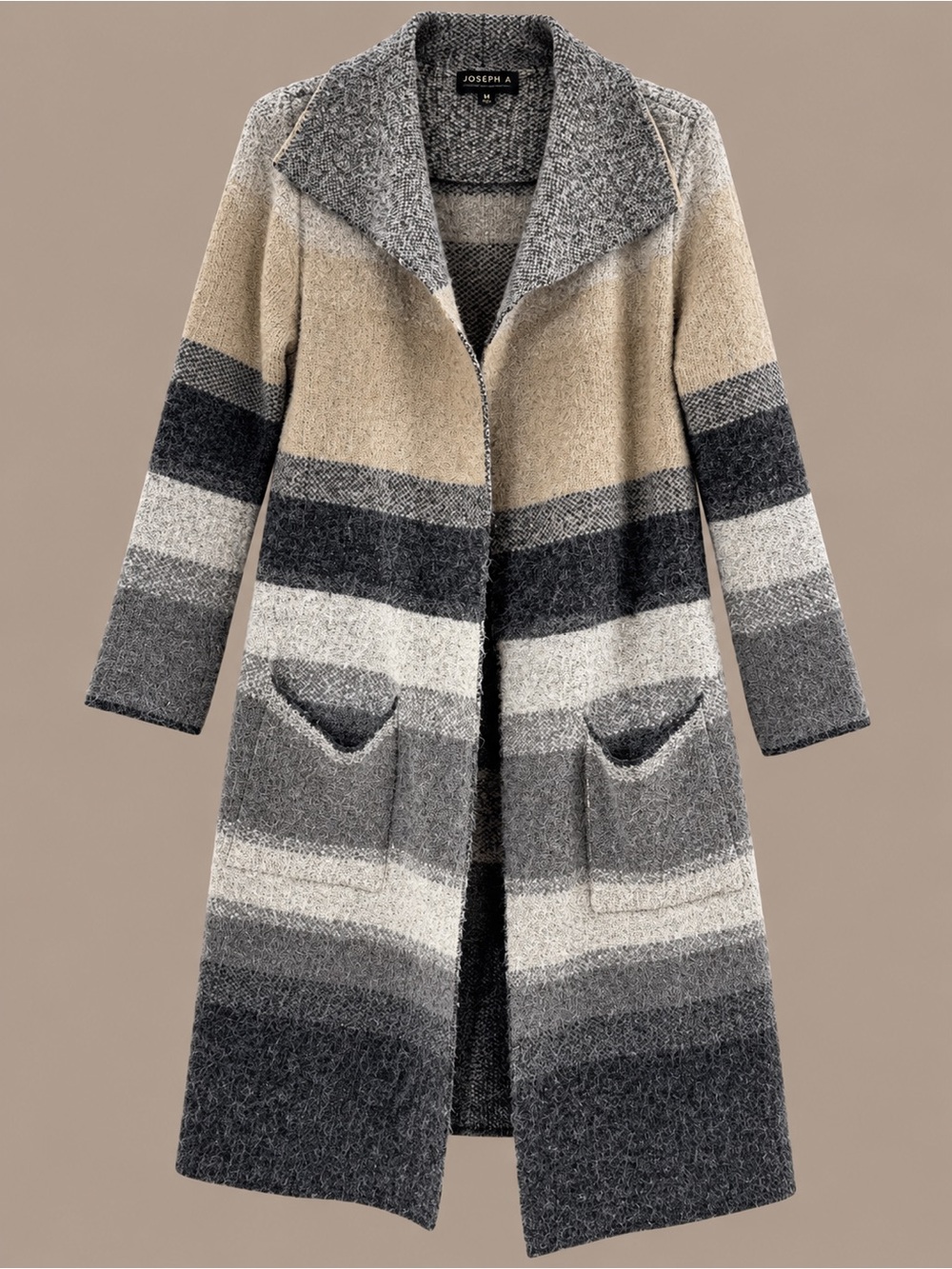 Joseph A Striped Long Wool-Blend Trench Coat in Beige, Gray & Black